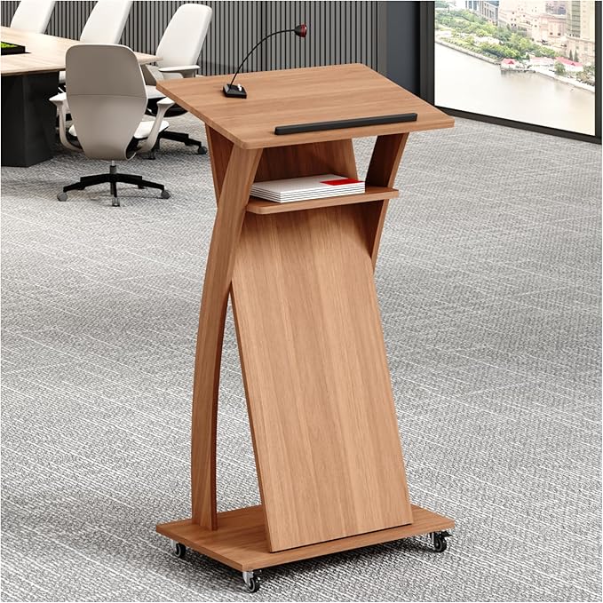 Mobile Wooden Podium Stand with Wheels Lectern Black Walnut 16MM Wood Board Elegant Design Wooden Churche Pulpit