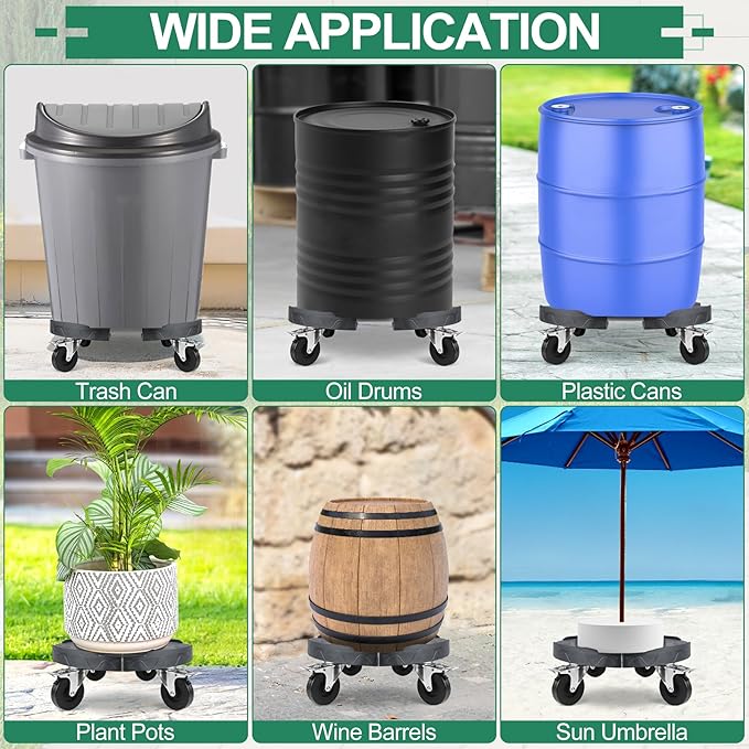ToLanbbt Trash Can Dollies with 3 in Upgraded Wheels, 15-19 in Adjustable Round Furniture Dollies Heavy Duty 480 LBS Drum Rolling Base, Keg Carts for 20, 32, 44, 55 Gallon Garbage Cans, Gray, 2 PCS