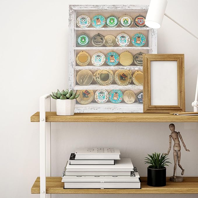 GMFrames 11x14 Wooden Shadow Box Frame with Removable Shelves Deep Display Case for Military Medals Keepsakes White