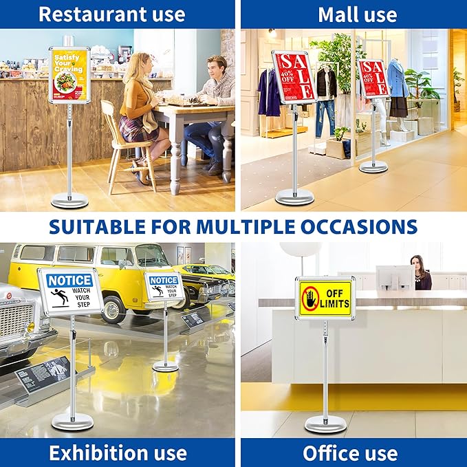6-Packs Sign Holder Stand for Display 8.5x11 Inch - Adjustable Floor Standing Sign Holder - Pedestal Poster Stand with Vertical/Horizontal View, Indoor/Outdoor Business & Store Signage(Silver)