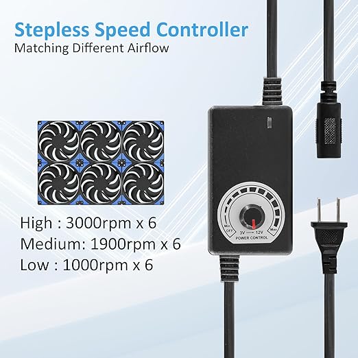 120mmx6 720mm Adjustable Computer PC Box Vent Fans 3V-12V Speed Controller for Flexible Arrange Cabinet Rack Space Window Wall Server Mining Rig Chicken Coop Exhaust Cooling