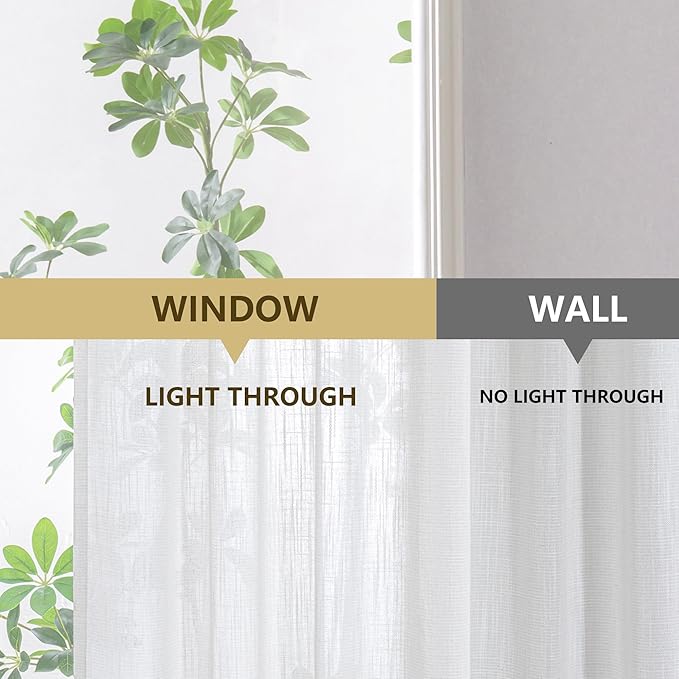 MYSKY HOME Extra Long Curtains for Living Room, 102 Inch Length Semi Sheer Curtains Soft Cotton Fabric Boho Window Drapes Light Filtering Backdrop Panels Pinch Pleated, 40 x 102 in, Natural, 2 Pieces
