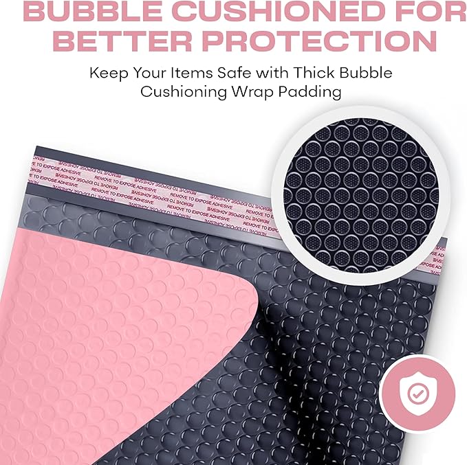 Light Pink 12.5x19.5 Inch Large Poly Bubble Mailers #6 | Padded Envelopes with Self Seal | Air Lined Cushioned Bubble Mailer | Usable Size 12.5x15 | 100 Pack Bulk | Lightweight shipping Bags