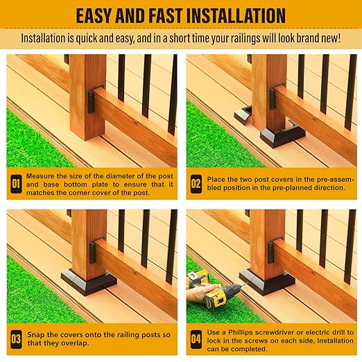 4.0"x4.0"（Actual: 4.0"x4.0"） Deck Post Base Cover Decorative Post Base Trim Skirt Black Aluminum 2Pack