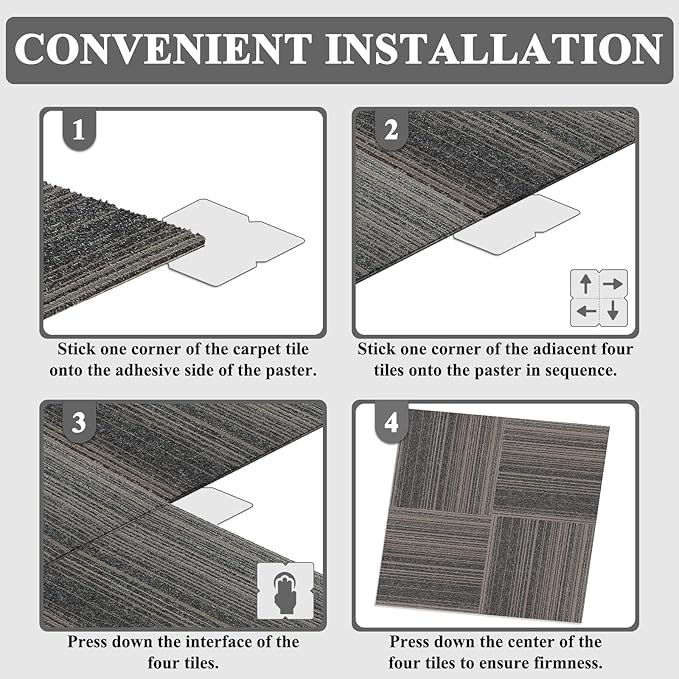 24 Tiles 20 X 20 Inch Carpet Tiles Floor, Carpet Squares for Living Room Bedroom Office, Stripe Light Grey (64.5 Sq.Ft per Box)