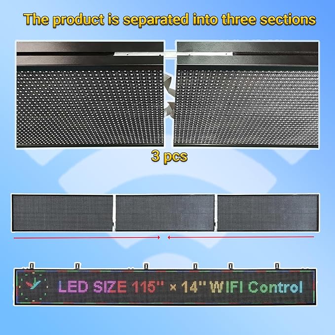 P10 Scrolling LED Sign Programmable Display Digital Bright Open Led Sign Waterproof Outdoor LED Signs Digital Message Board Business Advertising Display Wifi Control Custom 115"X14"