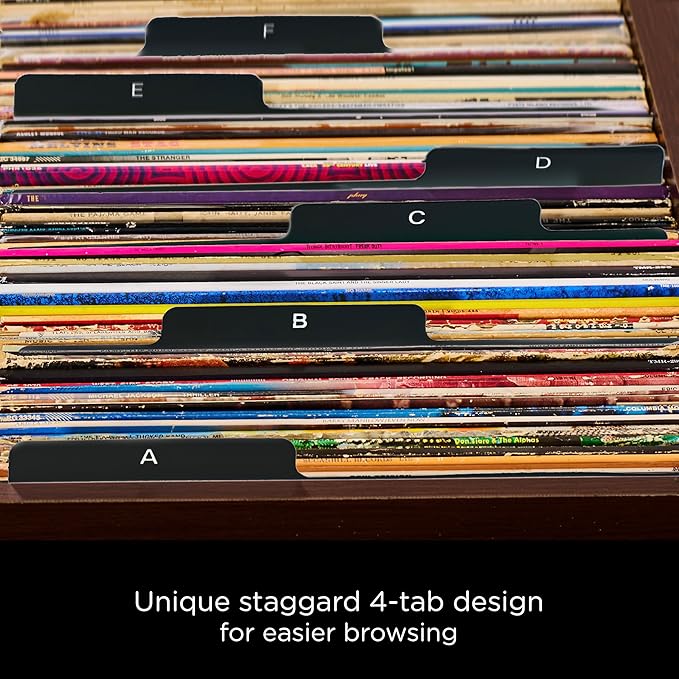 Carstens Records Heavy Duty Vinyl Album Dividers A-Z | 12" Organizers with Tabs | Pack of 26 Black | Made in The USA | for Top Browsing