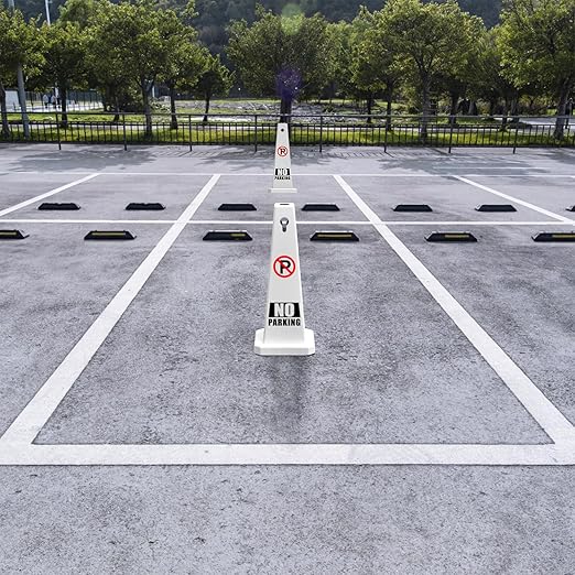 Plastic Traffic Cones, 4-Sided Message Cones, Road Safety Parking Cones, Standing Traffic Warning Signs for Cleaning Area, Garage, No Entry (8, No Parking, Large)