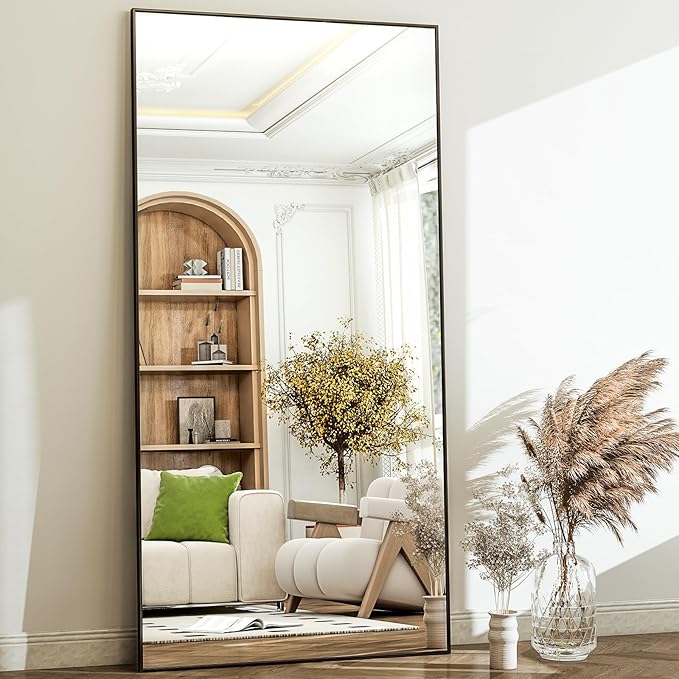GLSLAND 71"x31" Full Length Mirror Extra Large Hanging or Leaning Rectangle Mirror Aluminum Alloy Thin Frame Bedroom Floor Dressing,Black