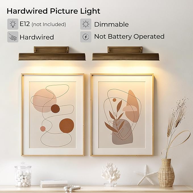 24in Modern Brass Picture Lights for Wall Hardwired, 4 Light Gold Wall Picture Light for Above Picture Frame, Accent Light for Living Room, Bookcase, Library Display E12 Base No Bulbs