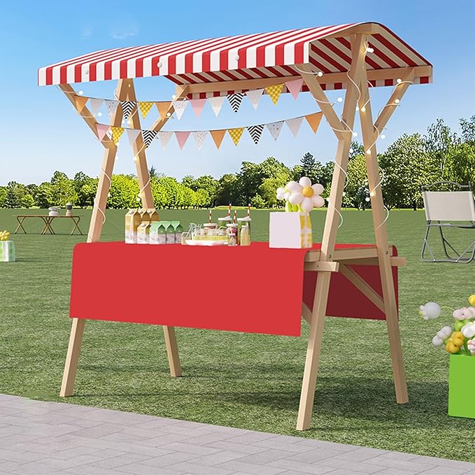 Outdoor Vendor Cart, Portable Cart with Canopy, Movable Stall Display Stand, Foldable Vending Stand Kiosk Display Trolley with Canopy, for Market, Street Food, Events(Red 1,120cm/47.2in)