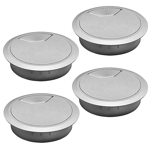Desk Grommet 2-3/8" (60 mm), Desk Cord Hole Cover, Cable Grommet ABS Plastic, Desk Hole Grommet for Office and Home Table Cable, Detachable Adjustable Cable Cord Organizer (Silvery4 Pcs)