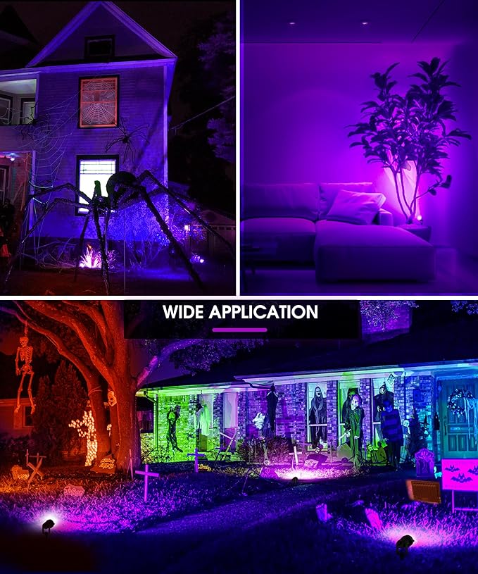 L LOHAS LED Christmas Spotlight Outdoor, Purple Halloween Spot Lights for Yard, Auto On/Off 5W 120V Landscape Lighting for House, Holiday, Trees, Decoration, 450LM IP66 Waterproof, UL Listed, 2 Pack