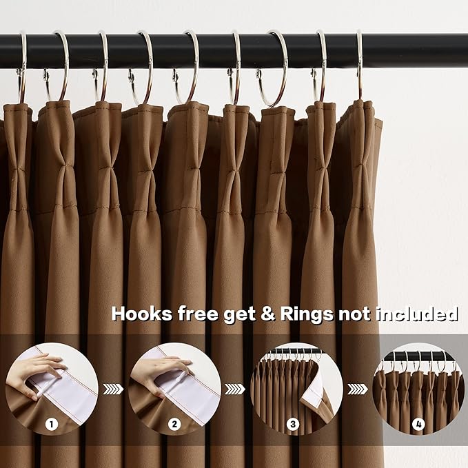 Cappuccino Brown Curtains 40x84 Inches Long 2 Panels Set, Pinch Pleated Thermal Insulated Blackout Room Darkening Curtain for Living Room,Window Draperies with Hooks