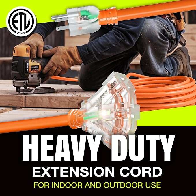 75ft Outdoor/Indoor Extension Cord 3-Outlet 12/3 Gauge Extra Heavy Duty ETL Listed, 3 Prong SJTW, Waterproof, Flexible Cold-Resistant Long Power Cord,15A 125V 1875W, Orange by LifeSupplyUSA