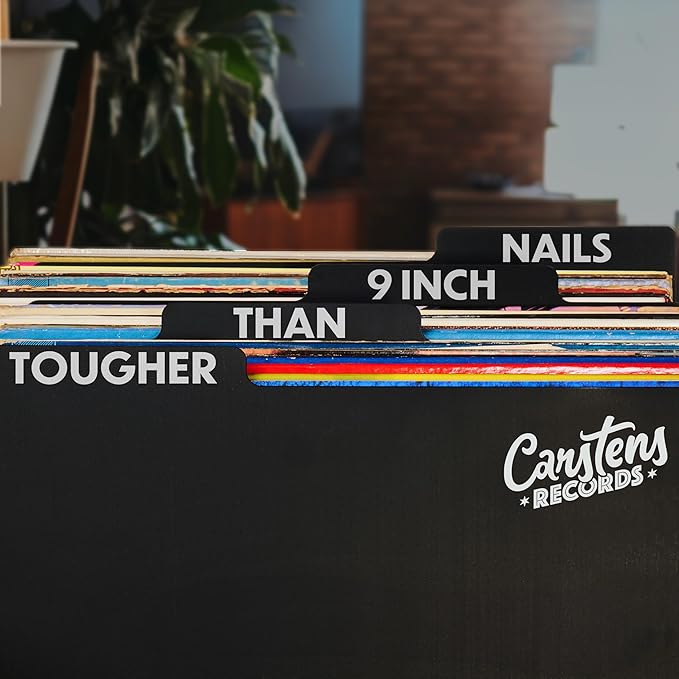Carstens Records Heavy Duty Vinyl Album Dividers A-Z | Single Sided Printing | 12" LP Organizers with Tabs | Pack of 26 Black | Made in The USA | for Side Browsing
