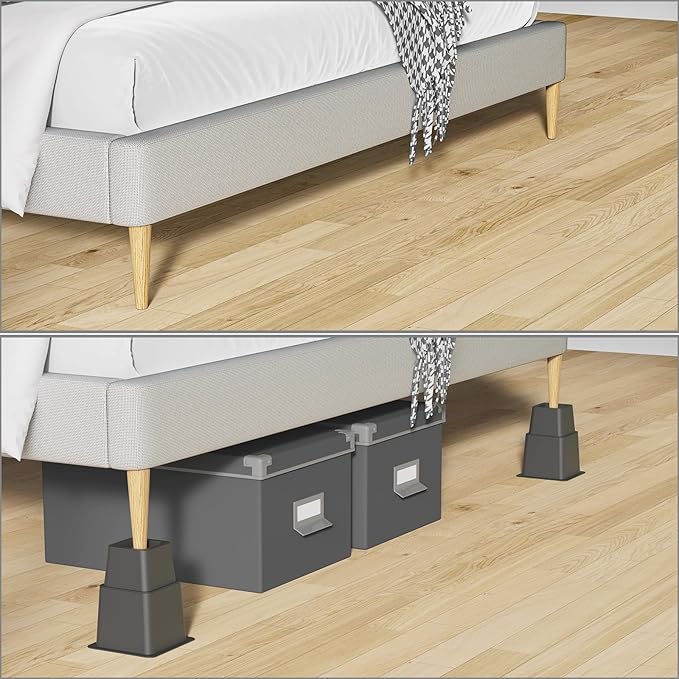 3, 5 or 8 inch Bed Risers Heavy Duty, Adjustable Furniture Risers for Bed, Sofa, Table, Chair, Support up to 1500 Lbs (Set of 6, Black)