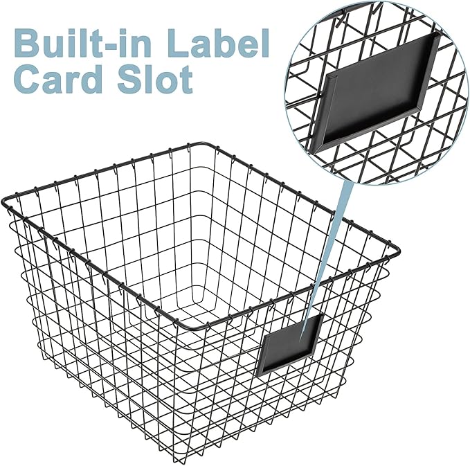 4 Pack【Extra Large】 Wire Handmade Storage Basket for Organizing Household Goods,Pantry Organization,Bathroom countertop,Laundry,Wardrobe Storage Basket,Black
