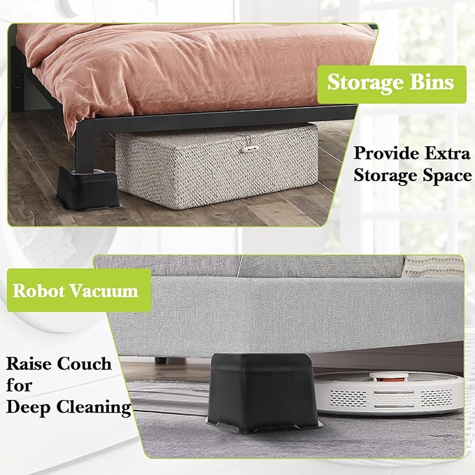 Bed Risers 2 inch, 3 inch, 4 inch, 6 inch, 8 inch Heavy Duty, Oversized Furniture Riser for Couch Sofa Table Chair Leg Frame Dorm, Support up to 6000 Lbs (Black 4 Pack, 3 inch)