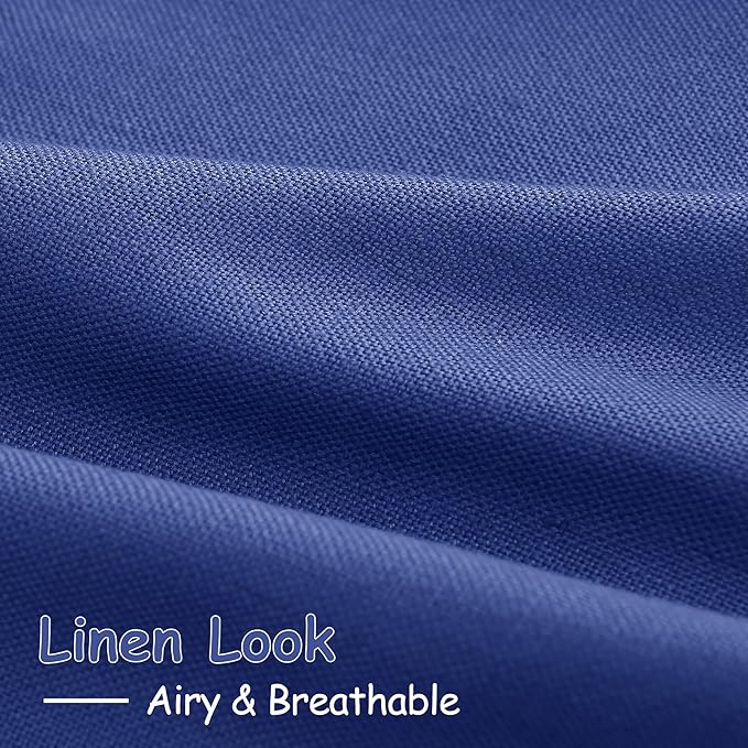 Linen Curtains Semi Sheer Classic Blue 96 Inches Long 2 Panels Set for Living Room Back Tab Rod Pocket Light Filtering Drape for Bedroom Modern Farmhouse Coastal Decor Protect Privacy 52x96