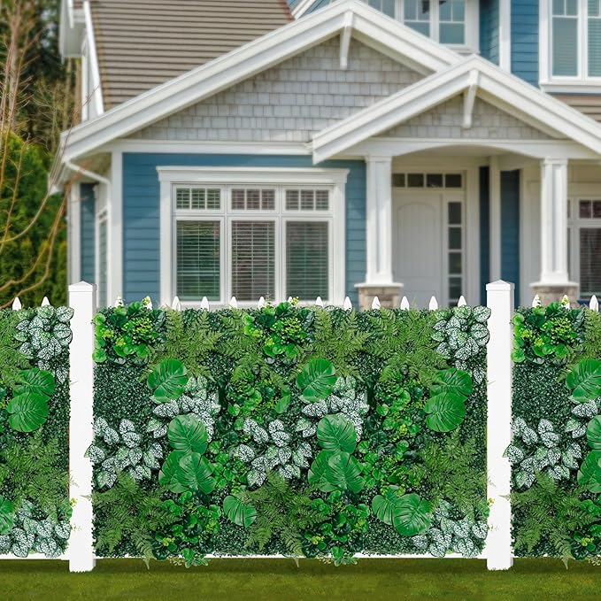 Artificial Boxwood Panels, 40"x120"(33.33 SQFT) Grass Wall Panels with Monstera Leaves,Privacy Hedge Fence Screen with UV Protection,Fake Greenery Backdrop for Indoor Wedding