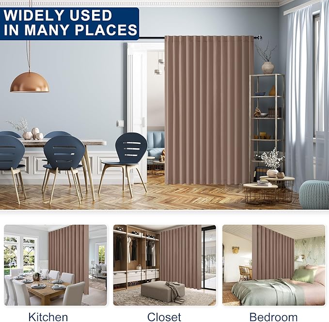 Hiasan Patio Sliding Door Room Divider Curtain Privacy Blackout Thermal Insulated Curtains with Back Tab & Rod Pocket for Bedroom Partition, Living Room Shared Office(100 x 96 Inches, Khaki)