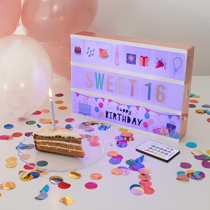 BONNYCO Cinema Light Box A4 Rose Gold 16 Colors with 400 Letters and Emojis, 10 Premium Cards, Remote Control and 2 Markers. Led Light Up Sign, Novelty Gifts for Women. Gifts for Girls Christmas
