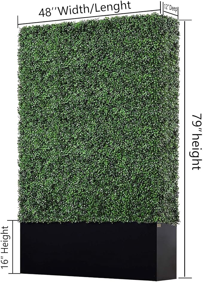 Artificial Boxwood Hedge Wall with Black Stainless Steel Base, Outdoor and Indoor Backdrop Divider Privacy Screen and Decorative Wall for Patio, Balcony, Restaurant, Various Events 48" W*12" D*79" H