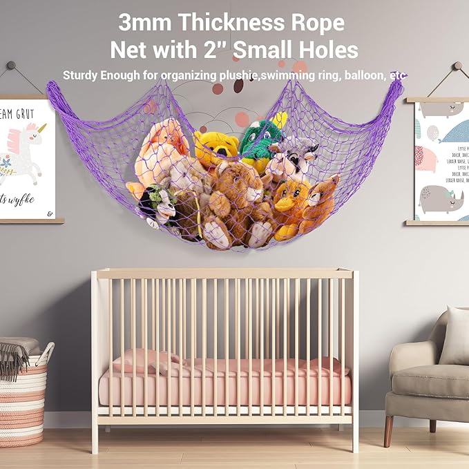 2 Pack Fish Net Decorations - 80x40 Inch Purple Fishing Net Decor for Under The Sea Hawaiian Beach Themed Party, 3mm Thick Natural Cotton Versatile Nautical Netting for Wall Table Halloween Decor