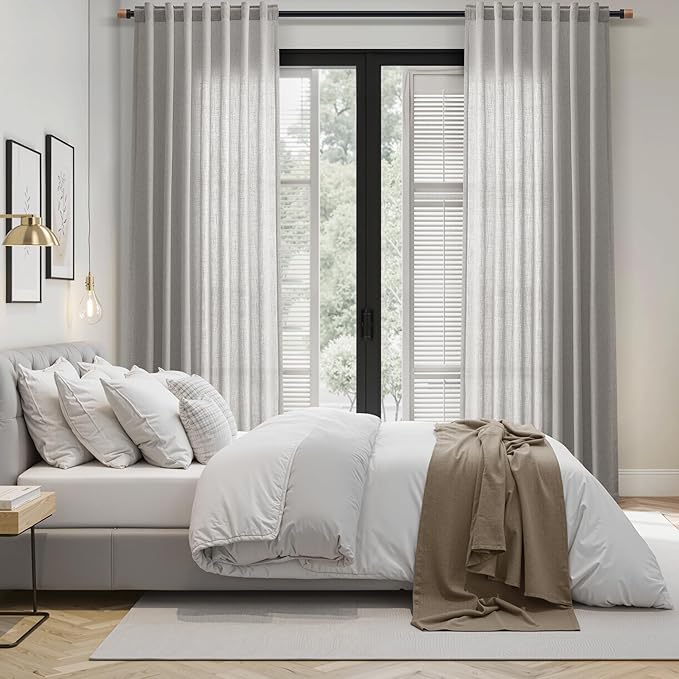 Nanspring Light Gray Linen Curtains 108 Inches Long for Living Room Extra Long Simple Modern Coastal Decor Semi Sheer Curtain Grey Back Tab Floor to Ceiling Drapes for Bedroom 52x108, 2 Panels