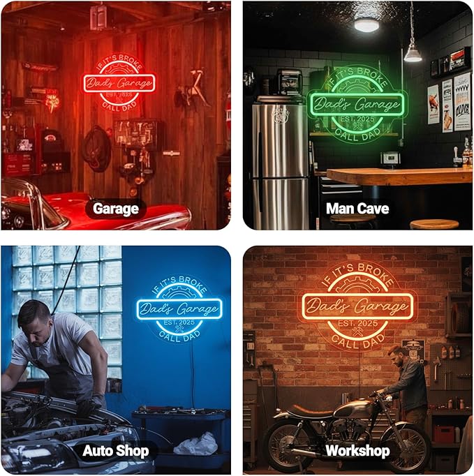 Personalized Garage Neon Sign for Wall Decor, Custom 3D Engraved Round LED Gear Garage Name Sign with Remote,Customized Dimmable Neon Lights for Garage, Workshop, Carport, Man Cave,Gifts for Men Dad