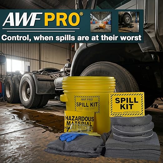 AWF PRO 20 Gallon Universal Spill Kit, 59 Pieces – 20 gal DOT Approved Drum, Socks, Pads & Pillows, & Accessories, Pack of 10