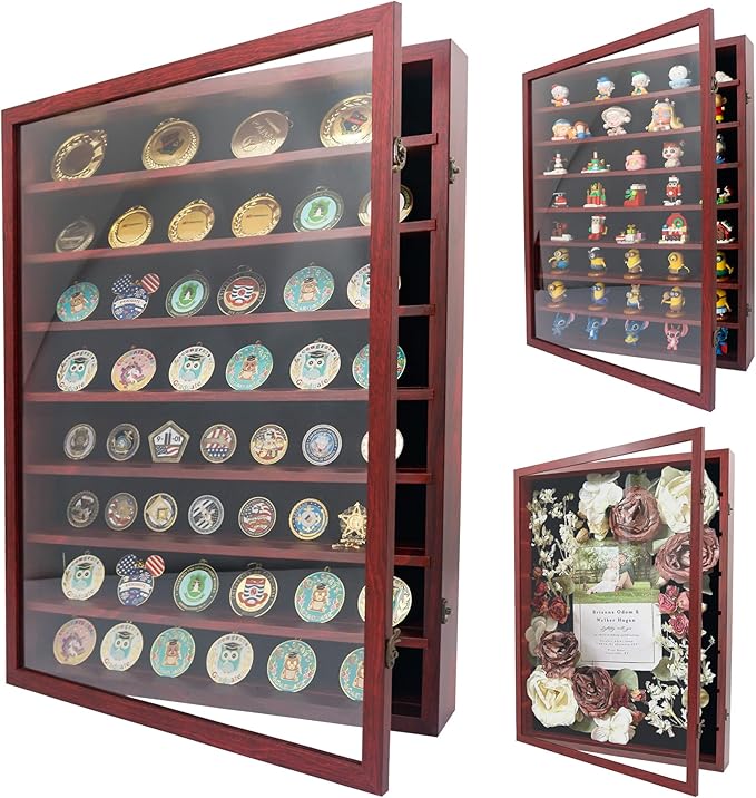 GMFrames 18x24 Wooden Shadow Box Frame with Removable Shelves Deep Display Case for Military Medals Keepsakes Cherry
