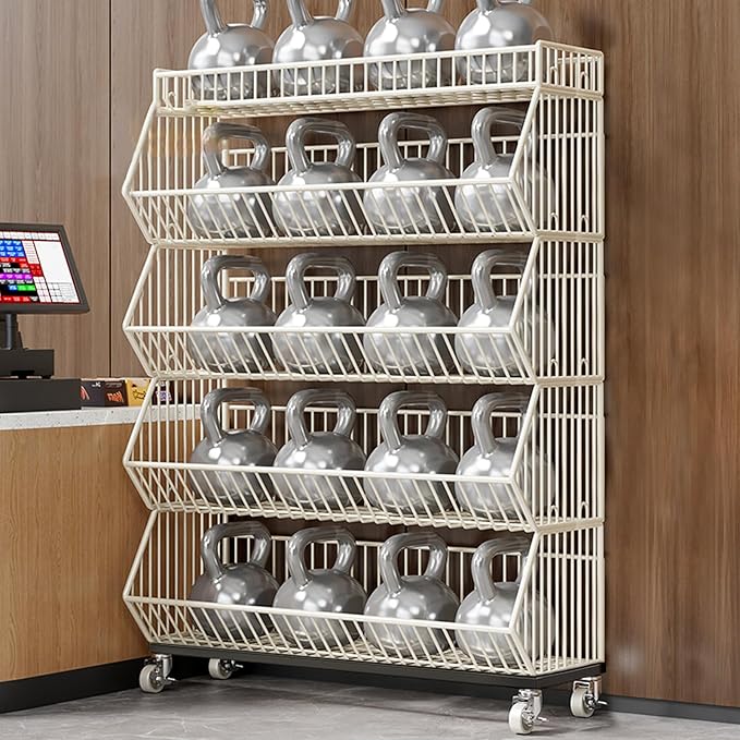 Commercial Supermarket Display Cart - 5-Tier Industrial Slanted Rolling Shelves Metal Storage Rack for Retail Store, Warehouse & Home Use, 110LBs/Tier Tool-Free Setup