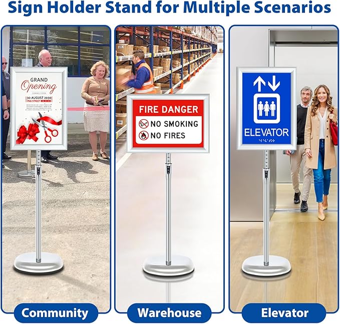 6Packs Floor Standing Sign Holder Stands for Display 11x17Inch Pedestal Poster Sign Stand, Adjustable Sign Holder Stand for Vertical & Horizontal View Sign Display Stand, Silver