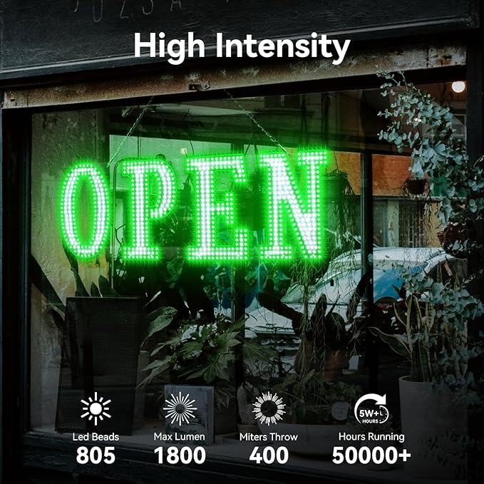 Open Sign for Business Super Bright LED Flashing Open Signs 40x14 Inch Large Light Up Open Sign with Remote Control, Hanging Installation for Storefront Window Door (Flash Green& White)