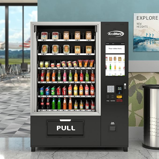 KoolMore Snack Vending Machine with 21.5 in. Touch Display, 66 Slots and Elevator-Lift Dispensing, Refrigerated, Bill Acceptor & Credit Card Reader with Connectivity in Black