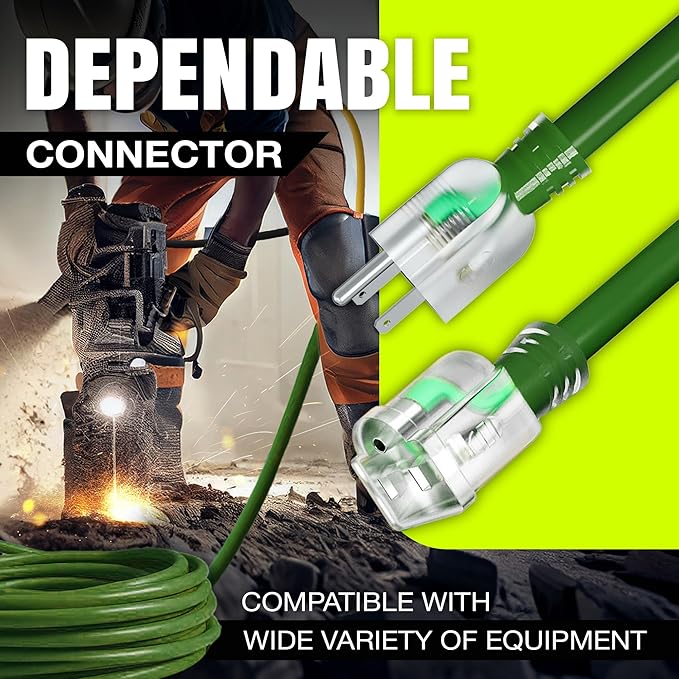 200ft Outdoor/Indoor Extension Cord 14/3 Gauge Heavy Duty 3 Prong SJTW, Waterproof, Flexible Cold-Resistant Long Power Cord,7A 125V 875W, Green by LifeSupplyUSA