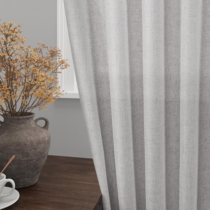 Nanspring Grey Semi Sheer Curtains 72 Inches Long 2 Panels Set for Bedroom Back Tab Rod Pocket Light Filtering Drapes Cotton Linen Textured Grey Farmhouse Living Room Curtain 52X72 Inches