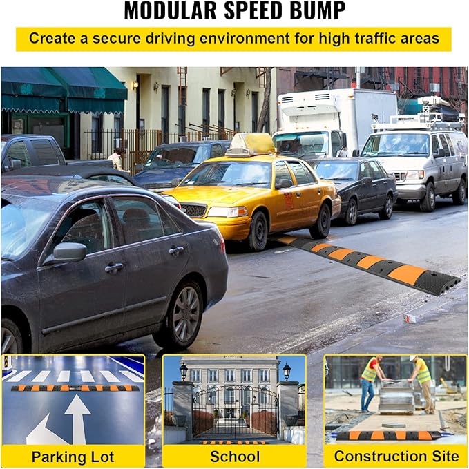 VEVOR Rubber Speed Bump (2 Pack) - 6 FT Heavy Duty 22,000 lbs Capacity for Road & Driveway, 72.8" x 12.2" x 2.2" Modular Traffic Hump, 2 Channel Floor Cord Cover for Asphalt, Concrete, Gravel