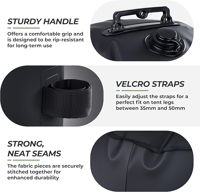 FRUITEAM Canopy Water Weight Bag, 220 LBS Water Tent Weights Set of 4, Weights for Tent Legs, Portable 4 Pack Weight Bags for Gazebo, Patio Umbrella, Pop Up Canopy, Carport, 25L Black