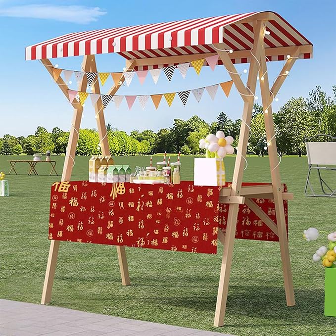 Outdoor Vendor Cart, Portable Cart with Canopy, Movable Stall Display Stand, Foldable Vending Stand Kiosk Display Trolley with Canopy, for Market, Street Food, Events(Red 6,150cm/59in)