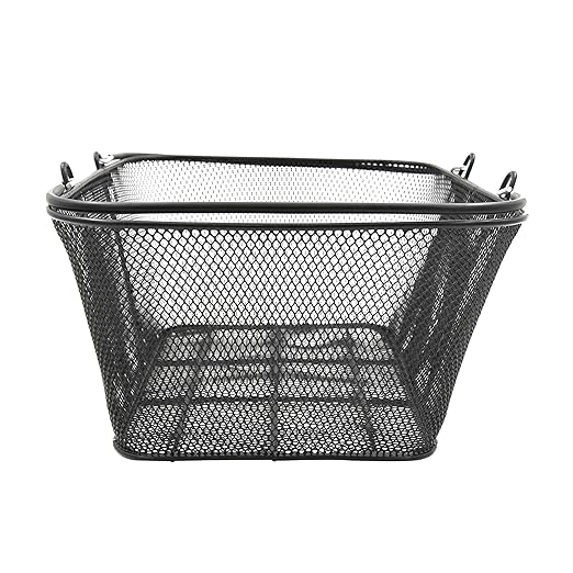 SSWBasics Black Metal Shopping Basket with Handles - 17”W x 12”D x 7”H - Durable and Sleek Grocery Basket for Grocery, Market, Retail, and Thrift Stores - Lightweight, Stackable Shopping Baskets for