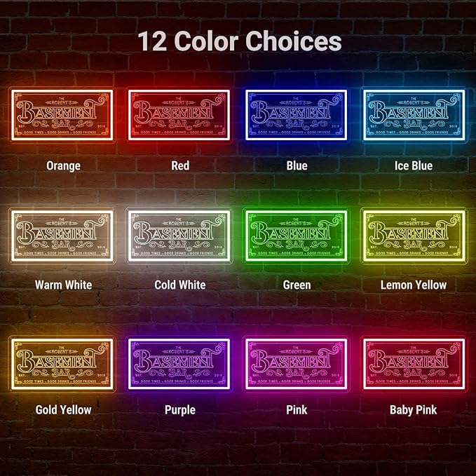 Basement Bar Neon Sign for Man Cave Home Bars, Personalized LED Lights for Pub Cocktails Party,Dimmable Shop Business Decor Gifts for Husband, Father, Birthday, Christmas