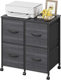 4 Drawer Lateral File Cabinet, Mobile Filing Cabinet for Large Printer, Home Office Functional Small Office Storage Cabinet & Printer Stand, Fits Letter/A4, Charcoal Black Grain Print