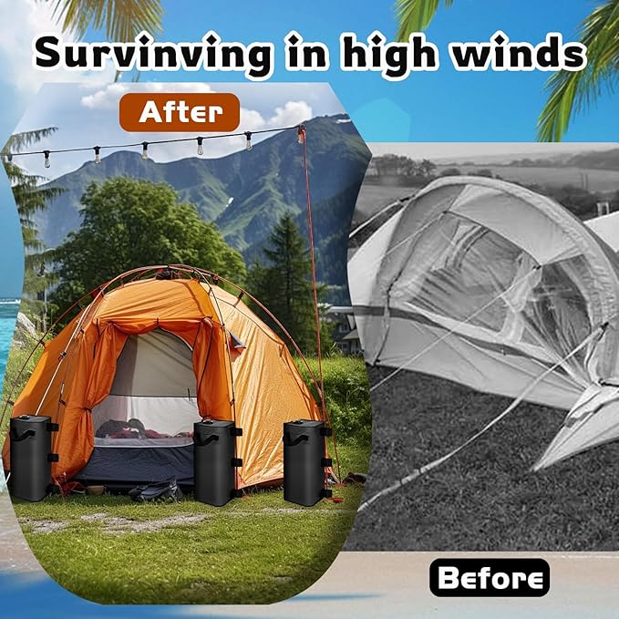 slashome 4 Pack 25 L Canopy Water Weights for Wind, 220 Lb Water Bag Weights, Heavy Duty Anti-Tip Tent Stakes Leg Weight Bags for Gazebo, Pop Up Canopy, Party Tent, Market Stall (25 L, 4)