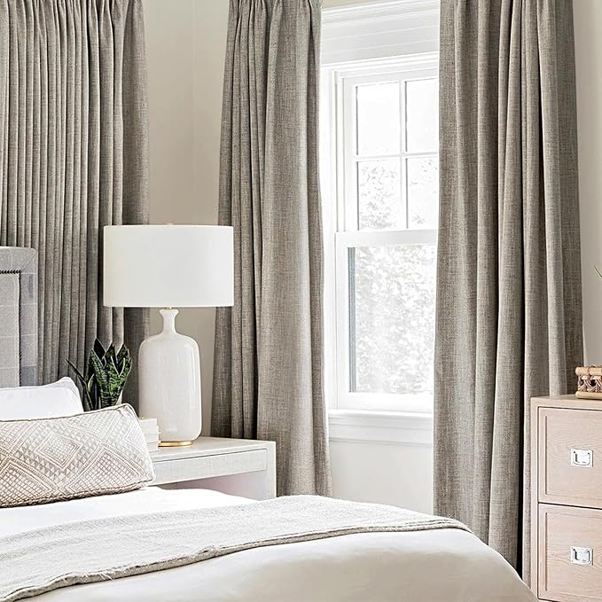 MIULEE Linen Texture Curtains for Bedroom Solid 100% Blackout Thermal Insulated Linen Curtains Grommet Room Darkening Drapes for Living Room Nursery 52x108 Inch (2 Panels)
