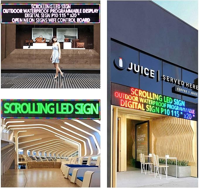 HS P10 115'’x20’’ Programmable Led Sign, Outdoor Digital Scrolling Signs, Open Neon Signs, Electronic Message Display Screen Banner Board, Full Color High Brightness WIFI Control Customized text for Business Store Advertising Restaurant Window