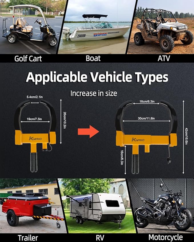 Heavy Duty Security Trailer Wheel Lock Tires Anti Theft for Car SUV Boat Motorcycle Golf Cart Great Deterrent Bright Color with 3 Keys (Black-Yellow) Wheel clamp Lock
