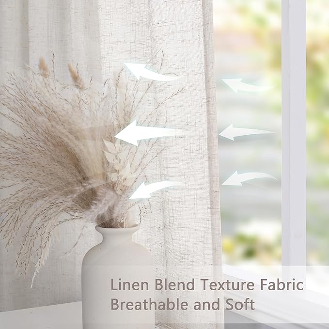 MYSKY HOME Linen Curtains 63 Inch Length for Bedroom, Semi Sheer Curtains Light Filtering Window Panels Pinch Pleated Privacy Protect Drapes, Boho Farmhouse Texture Soft Touch, 40" x 63", 2 Panels